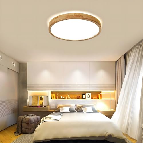 Miniatura 9 de Wayluoung Lámpara De Techo Led De Madera Ø50cm 3000-6000k 36w Lámpara De Madera Natural Con Brillo 360 Parte Superior Redondo Dormitorio Sala De Estar Habitación Regulable Con Control Remoto