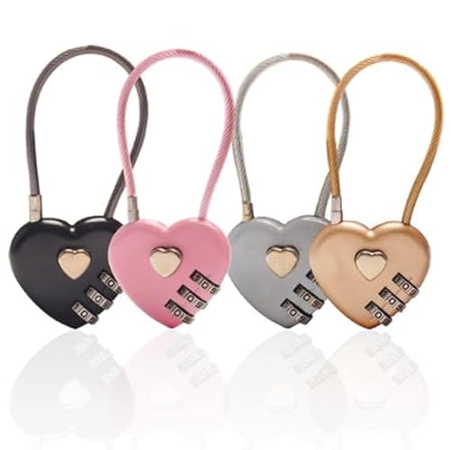 4 Pcs Heart Padlock Small Metal Heart Shaped Padlock Mini Code Lock for Jewelry Storage Box Diary Book,Mix