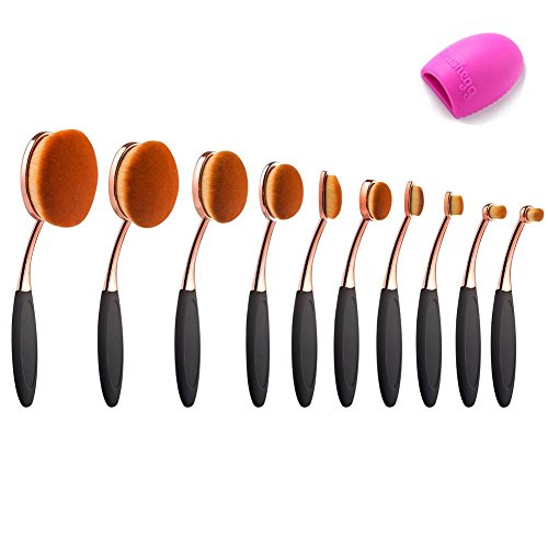 Micup 10 Pcs Professional Oval Makeup Brushes Set Multi-Using Toothbrush Curve Face Cosmetic Brushes (Rose Gold)