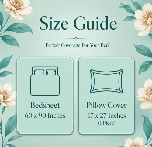 Image of BSB HOME 210 TC Cotton Feel Single Bedsheet with 1 Pillow Cover, Soft & Breathable Floral Printed Bed Sheet, Fade Resistant, Bedding for Home & Bedroom, 60 x 90 Inches (152 x 229 cm) (Seafoam Green)