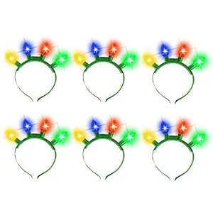 JOYIN 6 Packs Fun and Festive Christmas Flashing LED Light Bulb Headband with 6 Flashing Modes for Christmas Accessories Party Favor