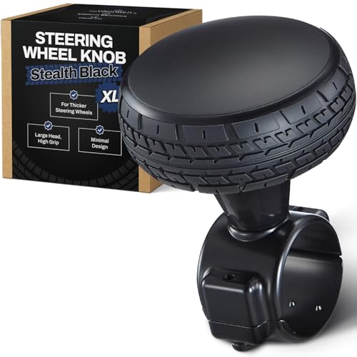 Steering Wheel Knob XL – Stealth Black Edition, Heavy Duty No-Logo Spinner for Large Wheels (1.42