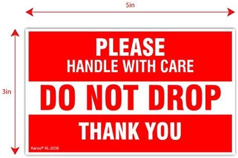 Kenco 3" X 5" Please Handle with Care Do not Drop Thank You Stickers for Shipping and Packing - 500 Labels Per Roll
