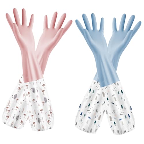 NOLITOY 2 Guantes Impermeables para Lavar Platos Guantes y Alargados para del Hogar Protección y Práctica para Limpieza