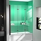 GETPRO Tub Shower Door Frameless Foldable Hinged Bathtub Shower Door with Tempered Glass Matte Black