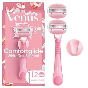 Gillette Venus ComfortGlide Razor for Women, White Tea Scented Gel Bars, Includes 1 Reusable Razor Handle + 2 Refills, Built-in Shave Gel Bars, Holiday Gifts for Women