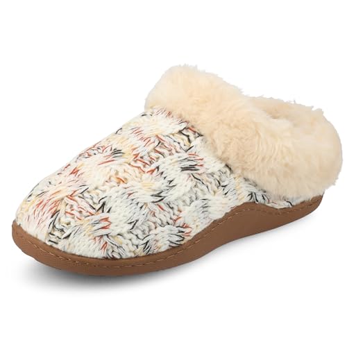 Journee Collection Womens Adiah Slippers Soft Cable Kit Slip On Fur Lined Round Toe Cushioned Clog with Durable Sole
