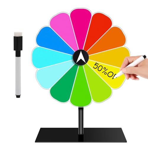 Kunaxku Glücksrad zum Drehen 20 cm 12 Farben Glücksrad Spielzeug mit trocken abwischbarem Marker und Ständer zum Selbstgestalten für Partys Pubs Messen und Karneval