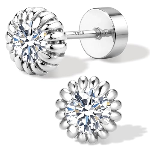 GEMQUEEN Moissanite Earrings Studs Hypoallergenic 14K Gold Plated Flat Back