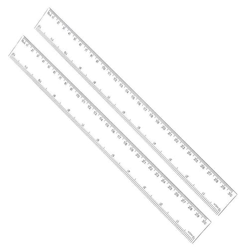 12 Inches Plastic Straight Hard Ruler Viaky See Through Flexible Ruler with Inches and Metric Measuring Tool for Student School Office, Clear(2 Pack)