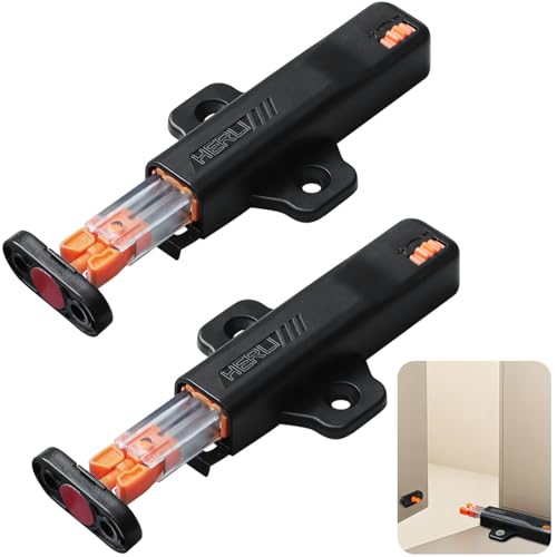 Lot de 2 Poussoir Porte Placard Noir en POM, Système Push to Open à Réglage Avant-Arrière Intuitif, Loquet Mécanique Anti-Confusion Ne Blesse Pas les Doigts, Fermeture à Ressort Puissante