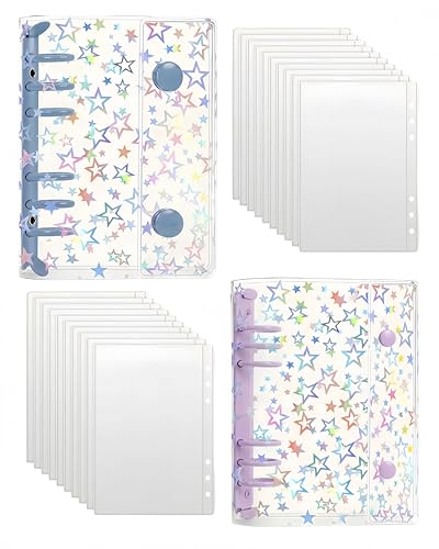 PERZUMI 【2冊 ブルーⅹパープル】シール帳 透明 A6 196x132mm ポケットリフィル10枚 女の子 はがせる 詰め替え 6穴 シール バインダー シール収納 推し活グッズ (キラキラブルーxパープル）