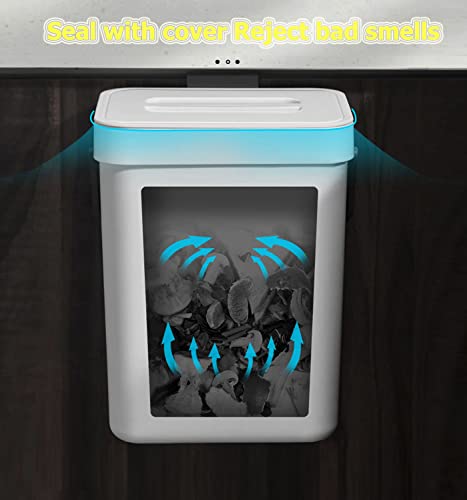 Small Trash Can with Lid Mini Kitchen Hanging Trash Can Tightly Sealed Odor Free, Small Countertop Compost Bin for Scraps from Daily Cooking, Mountable Trash Bin for Kitchen Counter, 5L/1.3 White - Thumbnail 3