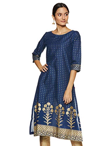 Image of BIBA Womens Mandarin Collar Printed Kurta