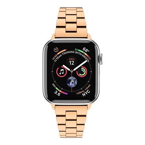 Fitlink Ultra-Slim Brushed Stainless Steel Apple Watch Band, for 38/40/41/42/44/45/49mm iWatch Series 10 All Series/SE/Ultra 2 with Butterfly Buckle(Silver+Rose, 42/44/45/49mm) - image 2