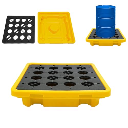 Spill Containment Platform with Drain, 26.4x26.4x6 Spill Containment Pallet with 2200lbs Load Capacity, Detachable Spill Containment Tray, Anti Slip/Leakproof (1Pack, 26.4"x26.4"x6")