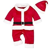 BIG ELEPHANT Unisex Baby 1 Piece Warm Christmas Long Sleeve Romper Pajama with Hat V01 (12-18 Months, Red)