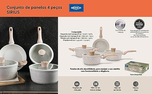 Jogo de Panelas 4 Peças com Fundo de Indução Antiaderente Ceramic Life Sirius Brinox - Vanilla