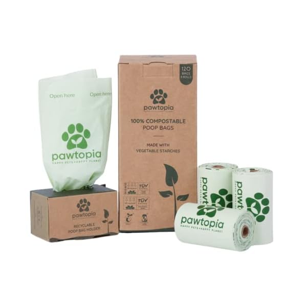 Pawtopia Certified Home Compostable Dog Poop Bags (120 Bags + Complimentary Paper Dispenser), Biodegradable Poop Bags, Cat Litter, Vegetable Starches, Leak proof Dog Waste Bags, Easy to Open Pawtopia Certified Home Compostable Dog Poop Bags (120 Bags + Complimentary Paper Dispenser), Biodegradable Poop Bags, Cat Litter, Vegetable Starches, Leak proof Dog Waste Bags, Easy to Open