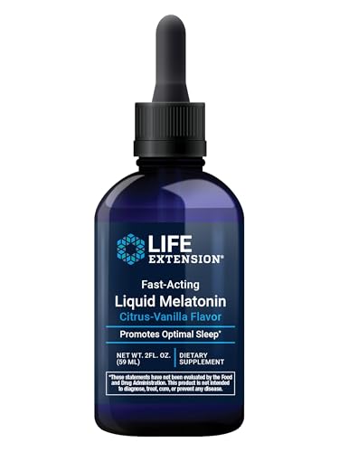 Image of Life Extension Fast-Acting Liquid Melatonin (Citrus-Vanilla Flavor), 3 mg, Optimal Sleep Support, Healthy circadian Rhythms, Cellular Defense, Gluten-Free, Non-GMO, 2 fl oz