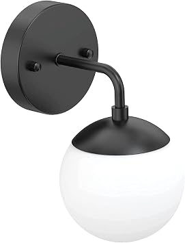 Globe Wall Light, Metal Industrial Wall Sconce with Black Finish, E27 Base, Retro Glass Ball Wall Lamp, V-intage Iron Wall Lighting Fixtures Compatible with Bedroom Headboard, Hallway ,Wall Lamps