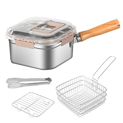 Friteuse avec , poêle multifonctionnelle, en acier inoxydable, anti-éclaboussures, pour frites, poulet, etc. Passe au lave-vaisselle