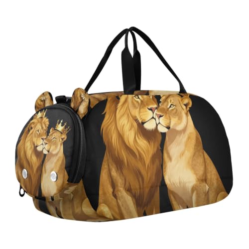 Bolsa de lona para niños con compartimento para zapatos King Lion Crown Queen ligera