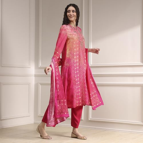 Image of BIBA Printed Modal Straight Festive Kurta With Palazzo and Dupatta