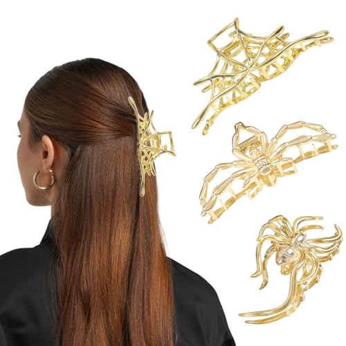 3 Piezas Pinzas de Garra Halloween para Mujer, Pinzas de Pelo Góticas con Diseño de Araña de Metal con Mandíbulas Grandes para Cabello Grueso