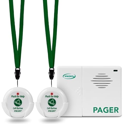 Smart Caregiver Two Call Buttons & Wireless Caregiver Pager for Fall Prevention and Elderly Assistance | Caregiver Call Button with Wearable Lanyard | Nurse Call Alert System with Up to 300' Range Cover
