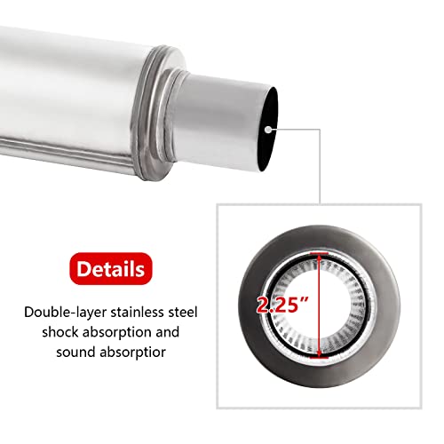 Tectruc 225 2.25'' Exhaust Muffler, 2.25 Inch Inlet/Outlet Exhaust Muffler Universal Resonator Stainless Steel Straight Through Design Exhaust Tip,20'' Overall Deep Sound thumb #2