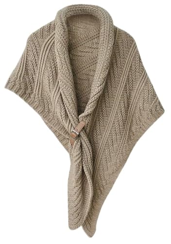 Triangle Shawl for Women Knitted Hollow Shoulder Cape Open Cover Up with Leather Buckle Spring Fall Fashion Warp