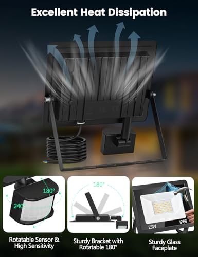 Security Lights Outdoor Motion Sensor, 30W 3 Colours PIR Security Light with Remote Control, 2700LM IP66 Waterproof Outside Lights Dimmable Floodlight Motion Sensor Lights Outdoor for Backyard, Garden - 5