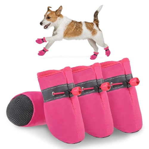 SCENEREAL Dog Shoes for Hot Pavement for Small Medium Dogs Paw Protectors, Summer Heat Boots Resistant Waterproof Soft Outdoor Walking Indoor Hardfloors, Pink Size 3