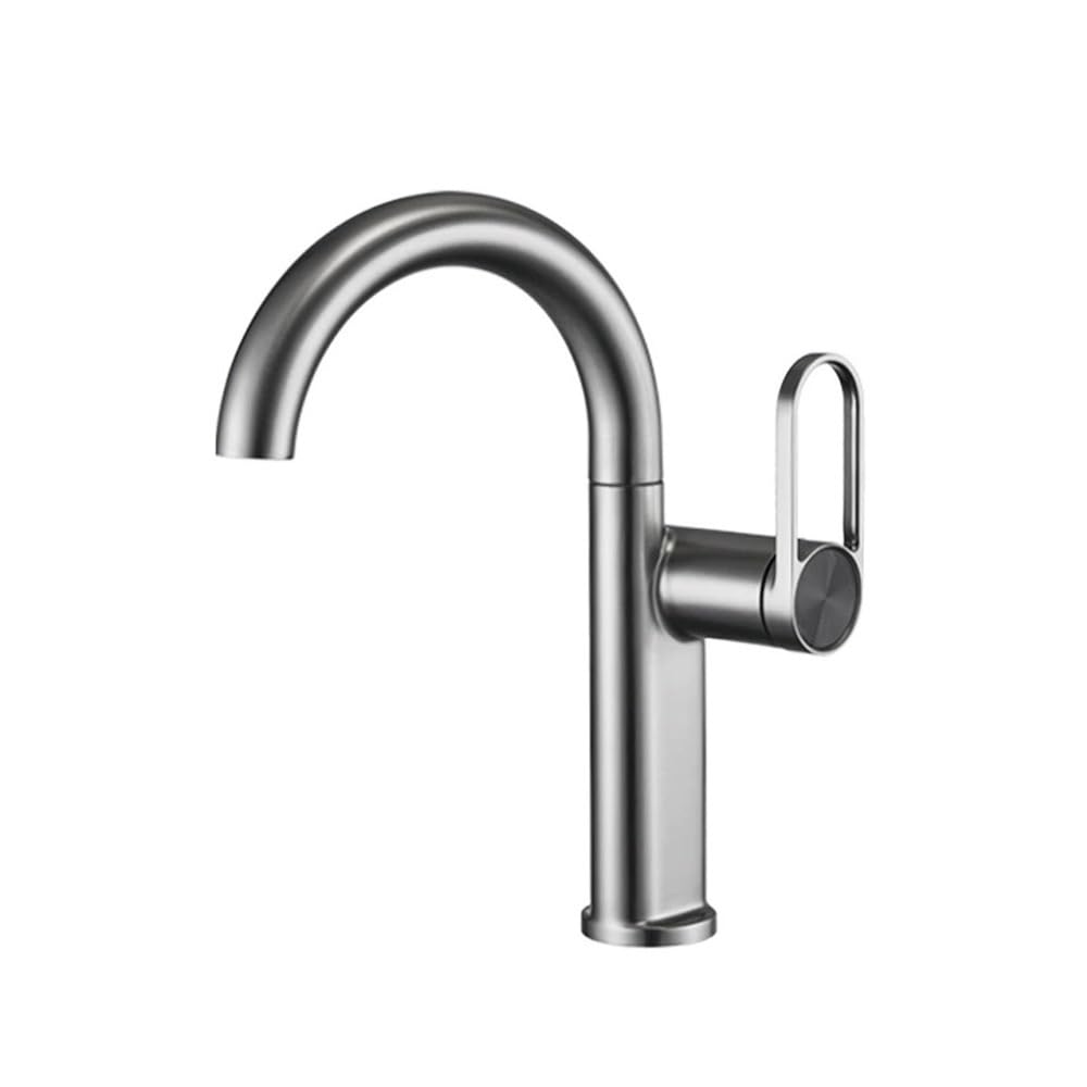 Mitigeur de salle de bain gris court idéal pour petite vasque moderne
