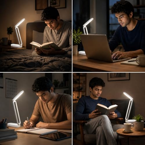 Image of BKK Rechargeable LED Study Table Lamp with Touch Sensor, 3 Color Modes & Stepless Dimming, Portable USB Desk Light for Study, Reading & Bedside