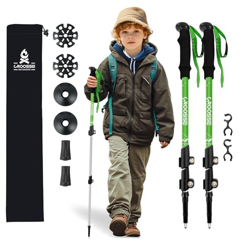 Lightweight Collapsible Kids Hiking Poles - Retractable Kids Hiking Stick, Telescoping Aluminum Trekking Poles 2 Pack, Adjustable Kid Ski Poles by Croosseoutdoors by Croosseoutdoors - Used condition - US$17.59
