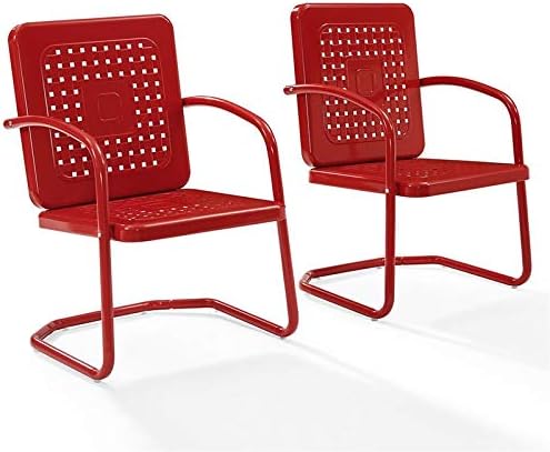 Pemberly Row Industrial Metal Patio Chair in Bright Red Gloss (Set of 2)