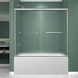 FELYL Frosted Tub Double Sliding Shower Door 55-60' W x 58' H, Brushed Nickel, Bathtub Door, Framed, 1/4' (6mm) Tempered Glass