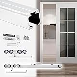 schiebetürbeschlag Leises Schiebetür-Hardware-Kit, Taschentürschiene mit Soft-Close-Funktion, Sanftes Schiebetür-Aluminiumschienensystem, Tragkraft 80 kg(Silver,150in/381cm)