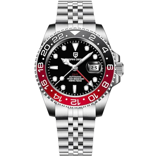 CADISEN Pagani Design 1662 GMT Mens Automatic Mechanical Watch Top Grade Stainless Steel Sapphire Glass Diver Sports Mens Watch 40mm Date 100M Waterproof reloj Hombre, Rubber black red, Mechanical (B09M2LY16B) Amazon Price History, Amazon Price Tracker