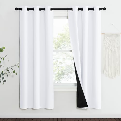 Image of NICETOWN White Blackout Curtains 70 inches Long, 2 Pieces, 37 inch Wide Each Panel, Full Light Blocking Drapes with Black Liner for Nursery, Noise Reducing Thermal Insulated Draperies for Doorway