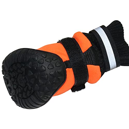 Dog Shoes, Besuntek Waterproof Dog Boots Snow Nonslip Paw Protector With Reflective Strip, Warm Lining,For Medium & Large Dogs 4 Pcs (Orange, M) #TOP3