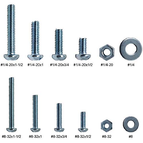 T.K.Excellent Machine Screw and Hex Nut and Flat Washer #8-32 to #1/4-20 Phillips-Slotted Round Head Combo Drive Bolt Assortment Kit,405 Pcs