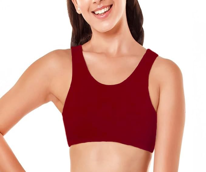 Image of Sports Bra for Women & Girls, Cotton Non-Padded Full Coverage Beginners Activewear Training Bra for Teenager Kids
