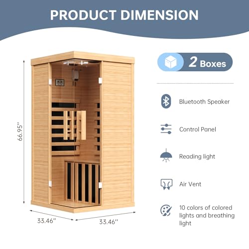 Wooden Infrared Saunas, Traditonal 1 Person Sauna with Red Light - Image 2