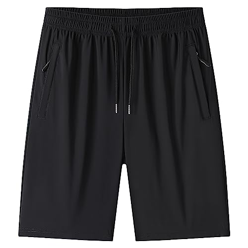 Jamron Hombre Tallas Grandes Pantalones Cortos de Deporte de Entrenamiento de Correr con Bolsillos con Cremallera Verano Pantalones Cortos Casuales Elásticos Negro 5XL