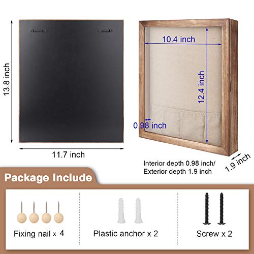 Emfogo 12x14 Shadow Frame Box Display for Pin with Linen Back Large Wooden Memory Box for Keepsakes Baby Wedding Photo Memorabilia Awards (Carbonized Black) - Thumbnail 6