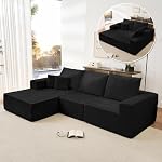 Mjkone 108" Width Modular Sectional Sofa Couches with Chaise, Cloud Sectional L-Shape Sofa Couch with Deep Seat, Upholstered 3 Seater Couches for Living Room Home Office, No Assembly Required, Black