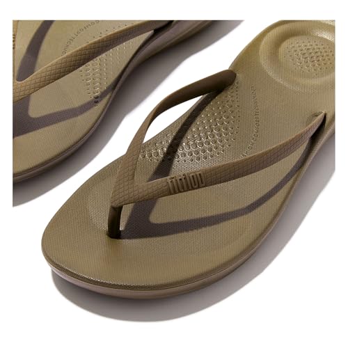 Image of FitFlop Womens iQushion Rubber Flip-Flops with Contoured Footbed for Walking, Lightweight Ergonomic Flip Flop Sandals with Arch Support and Foot Impact Pillows